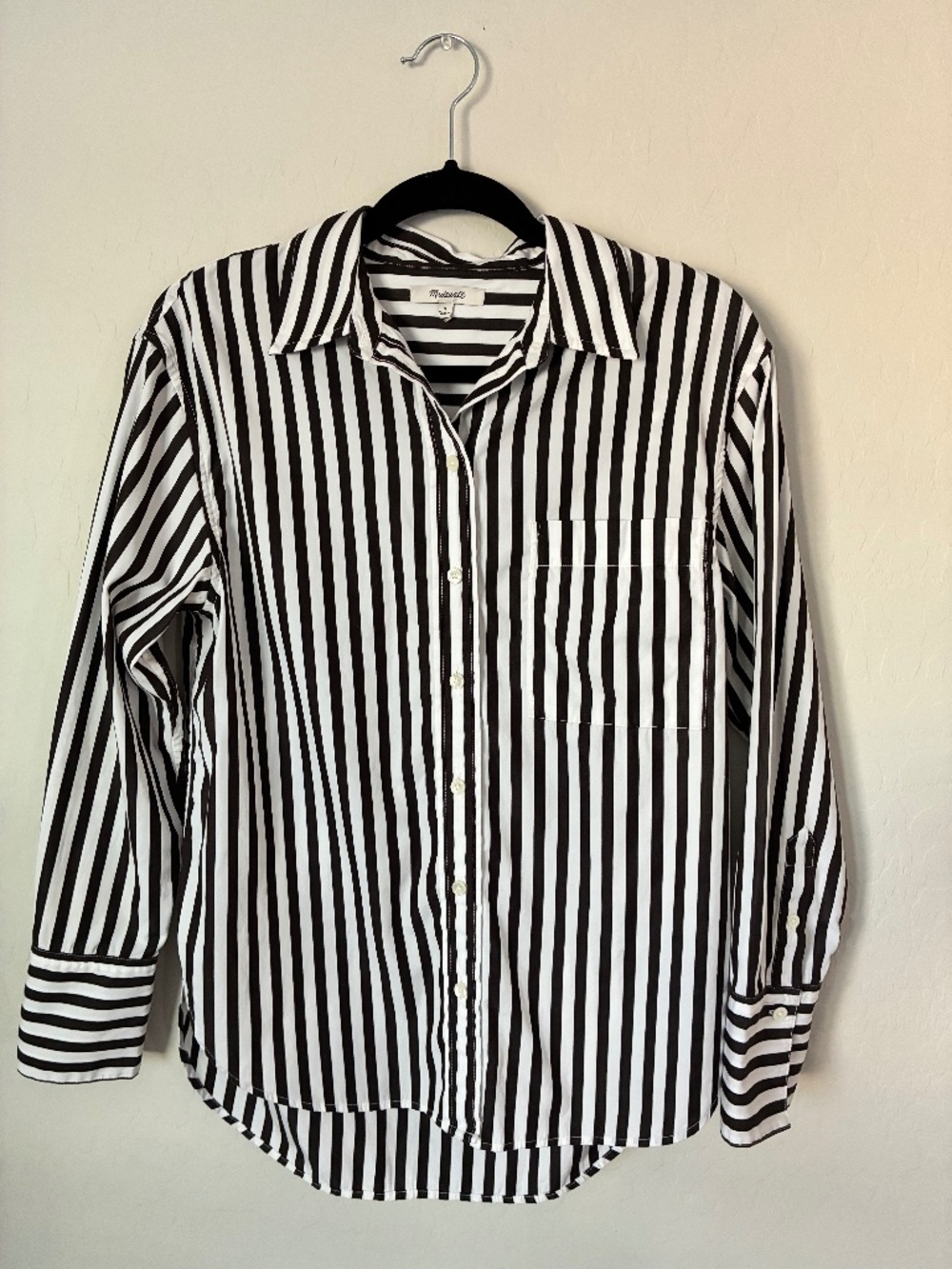 04 Madewell Black and White Striped Cotton Button Down Shirt Size S FA24